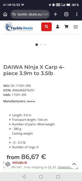 Daiwa ninja 13 ft 3.5 lb 4-dijelni štap